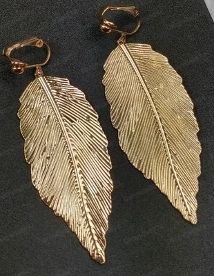 Clip On 3"long Big Earrings metal leaf Large retro oversize vtg 70s style Gold Fashion Earrings boho, brand: The Clip On Shop, condition: New without tags, £4.00, £4.90 includes Buyer Protection Pro