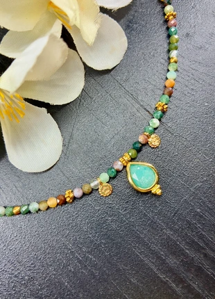 Collier en agate indienne et amazonite style bohème, état: Très bon état, 20,00 €, 21,70 € Protection acheteurs (Pro) incluse