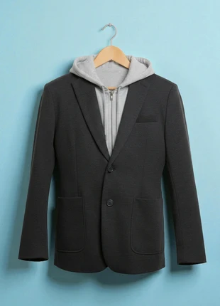 Montego – Premium & Elegant Black & Grey Men’s Coat with Single-Breasted & Hooded – 48 🌷👠, marque: Montego, état: Très bon état, taille: M, 34,90 €, 37,35 € Protection acheteurs incluse