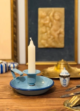 Bougeoir en tole émaillée ancien bleu ciel, marke: Vintage Love, zustand: Gut, 18,00 €, 19,60 € inklusive Vinted-Käuferschutz