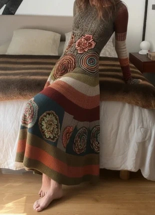 Robe Longue Maxi Confortable Bohème 🌸 Maille Vintage Rayures & Floral - 835, marca: tjuki, estado: Muito bom, tamanho: S / 36 / 8, €69.99, €74.19 inclui Proteção do Comprador