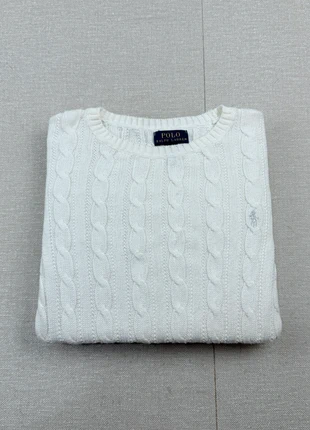 Pull torsadé col rond Ralph Lauren blanc logo argenté, taille XS, brand: Ralph Lauren, condition: Very good, size: XS / 34 / 6, €50.00, €53.20 includes Buyer Protection