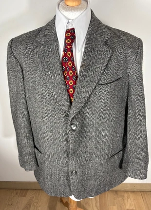 Blazer Harris Tweed gris foncé chevrons vintage laine tissée main taille EU 50 L, brand: Harris Tweed, condition: Very good, size: L, €45.00, €47.95 includes Buyer Protection