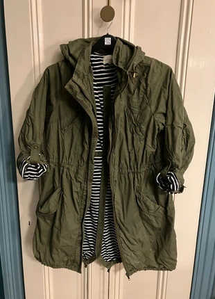 Linea Weekend Olive Green Parka with Nautical Striped Lining - Size 16, brand: Linea, condition: Very good, size: XXL / 16, £6.00, £7.00 includes Buyer Protection