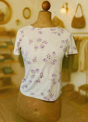 T-shirt manche courte - Affinités Armand Thierry - taille 1 - fleurs violettes, brand: Top Vintage, condition: Very good, size: M / 38 / 10, €11.00, €12.25 includes Buyer Protection