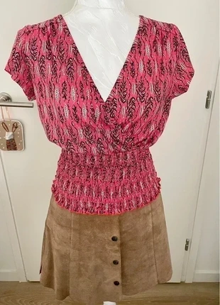 Blouse rose à motif fleur noir et argenté Morgan – Taille 36, marke: Morgan, zustand: Sehr gut, größe: S / 36 / 8, 17,00 €, 18,55 € inklusive Vinted-Käuferschutz