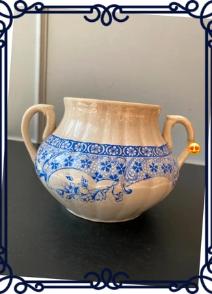 Ancien Sucrier (sans couvercle) Terre de Fer HB & Cie Choisy - Décor Floral Bleu Vintage 1900, marque: Choisy le Roi, état: Satisfaisant, 22,00 €, 23,80 € Protection acheteurs incluse