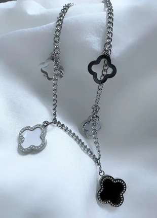 Bracelet clef trèfle acier inoxydable nacre fleur, estado: Muito bom, €7.99, €9.09 inclui Proteção do Comprador Pro