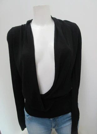 Pull fin noir drape , décolleté plongeant ,col châle avec laine 🖤, marke: Essentiel Antwerp, zustand: Sehr gut, größe: S / 36 / 8, 15,00 €, 16,45 € inklusive Vinted-Käuferschutz