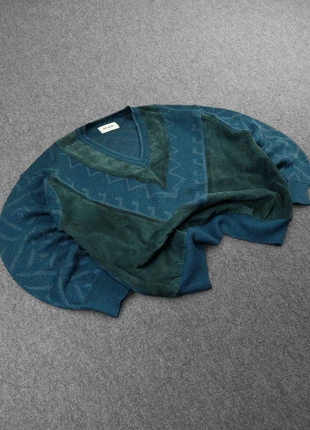 Pull Ethnic à Col V Vintage 80s en Maille Bleu Turquoise à Motifs Imprimé et Daim 50% Laine (XL), marca: Vintage Dressing, estado: Bueno, tamaño: XL, 20,00 €, 21,70 € Protección al comprador Pro incluida