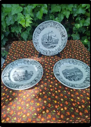 3 Assiettes anciennes Sarreguemines XIXe – Villes de France Strasbourg Lyon Marseille – Ø 21 cm, marca: Sarreguemines, estado: Satisfatório, €9.00, €10.15 inclui Proteção do Comprador