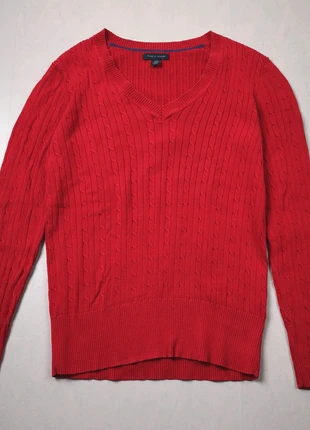 Tommy Hilfiger Women Red V-Neck Cable Knit Sweater Size L, brand: Tommy Hilfiger, condition: Good, size: L / 40 / 12, €16.00, €17.50 includes Buyer Protection