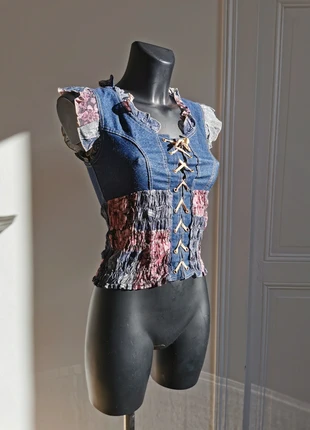 Top Vintage Y2k 2000s Ruffles shirring Laçage lacing Whimsical Cottage Coquette, brand: Vintage, condition: Very good, size: S / 36 / 8, €25.00, €26.95 includes Buyer Protection