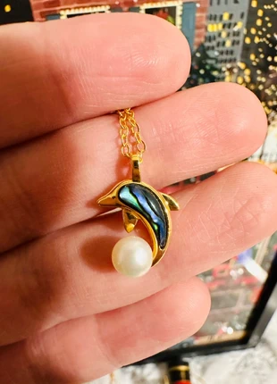 Pendentif dauphin – Or 18k plaqué, nacre naturelle & perle véritable 🐬 fait main unique, brand: Fabrication Artisanale, condition: Very good, €22.50, €24.33 includes Buyer Protection Pro