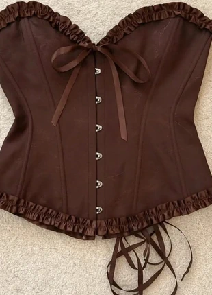 Corset gothique marron à volants et laçage dos taille S, marque: Baliva, état: Très bon état, taille: S / 36 / 8, 29,80 €, 31,99 € Protection acheteurs (Pro) incluse