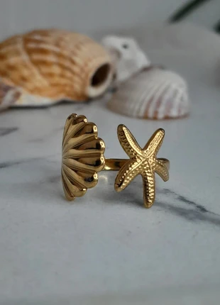Bague dorée étoile de mer et palourde, marke: LTDS, zustand: Sehr gut, größe: Größenverstellbar, 9,00 €, 10,15 € beinhaltet Vinted-Käuferschutz Pro