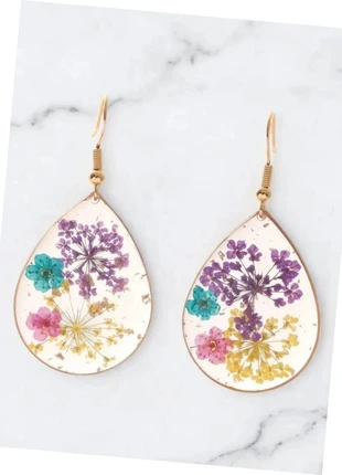 Boucles d’oreilles créoles ovales dorées & multicolores fleurs séchées transparentes, marca: Boutique vintage, estado: Muito bom, €4.00, €4.90 inclui Proteção do Comprador