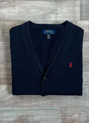 Cardigan bleu marine col V Polo Ralph Lauren | Cotton knit cardigan | Femme XL, marque: Polo Ralph Lauren, état: Très bon état, taille: XL / 42 / 14, 28,00 €, 30,10 € Protection acheteurs incluse