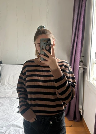 Pull à rayures noir et camel, brand: Zara, condition: Very good, size: M / 38 / 10, €10.00, €11.20 includes Buyer Protection