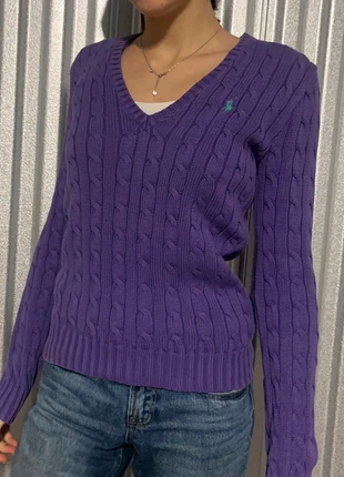 Torsadé Ralph Lauren violet femme pull col v brodé hiver sweat vneck cable knit V-PR4, merk: Ralph Lauren, staat: Heel goed, maat: S / 36 / 8, € 49,90, € 53,10 inclusief Kopersbescherming Pro