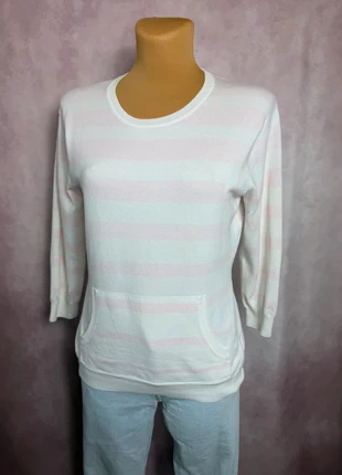 Pull col rond a rayures blanc et rose et poche Tommy Hilfiger logo brodé manche 3/4 | Taille M, marca: Tommy Hilfiger, estado: Muy bueno, tamaño: M / 38 / 10, 12,00 €, 13,30 € Protección al comprador incluida