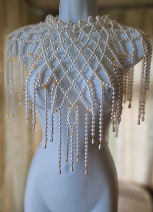 Quality heavy beaded ivory pearly prom dress accessory cape bridal wedding pearl shawl drape, brand: beaded bridal pearl shawl, condition: New with tags, £52.00, £55.30 includes Buyer Protection