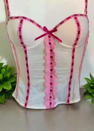 Bustier Philippe Matignon, bianco con pizzo rosa  taglia 3 (M), brand: Philippe Matignon, condizioni: Ottime, €5.99, €6.99 include la Protezione acquisti