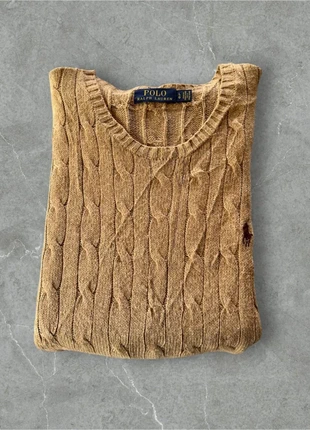 Cable Knit Sweater / pull torsadé tressé Ralph Lauren beige marron logo brodé bordeaux taille L, brand: Ralph Lauren, condition: Very good, size: L, €40.00, €42.70 includes Buyer Protection Pro