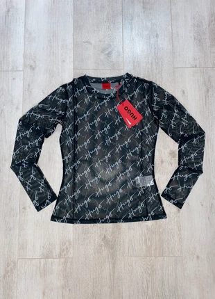 Hugo Boss Diralina_3 Allover Logo Mesh Longsleeve T-Shirt Size S 'Black/White', merk: Hugo Boss, staat: Nieuw met prijskaartje, maat: S / 36 / 8, € 29,00, € 31,15 inclusief Kopersbescherming