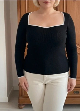 Jersey Punto Chunky Negro ribete blanco - Talla XXL, marque: Shein, état: Très bon état, taille: XXL / 44 / 16, 9,95 €, 11,15 € Protection acheteurs incluse