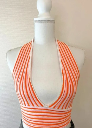 Black Fashion - Crop Top Rayé À Nouer Au Dos - Couleur Saumon - Taille M, brand: Black Fashion, condizioni: Nuovo con cartellino, taglia: M / IT 42 / EU 38, €9.00, €10.15 include la Protezione acquisti Pro