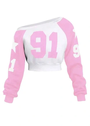 Pull sweat épaule dénudé rose blanc, marque: Aesthetic, état: Neuf sans étiquette, taille: S / 36 / 8, 35,00 €, 37,45 € Protection acheteurs incluse