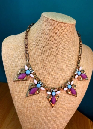 Collier Promod géométrique – Violet, turquoise & blanc, marca: Promod, estado: Bueno, 10,00 €, 11,20 € Protección al comprador Pro incluida