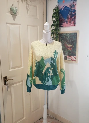 Pull femme oversize vintage y2k fairy/grunge motifs jaune et vert, brand: Vintage Dressing, condizioni: Ottime, taglia: M / IT 42 / EU 38, €14.00, €15.40 include la Protezione acquisti