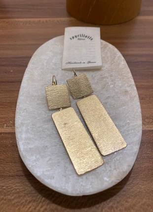 Boucles d’oreilles graphiques fabrication artisanale dorées et pendantes, brand: Fabrication Artisanale, condition: New with tags, €28.00, €30.10 includes Buyer Protection