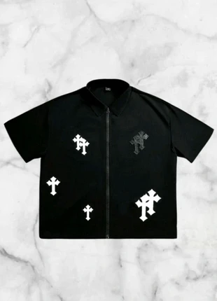 🖤 T-shirt premium noir à croix en cuir – dark style / avant-garde, marque: Tendance, état: Neuf sans étiquette, taille: L, 25,95 €, 27,95 € Protection acheteurs incluse