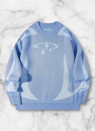 Pull bleu clair graphique oversize taille M style streetwear Y2K vintage cosy, brand: y2k, condition: Very good, size: M, €40.00, €42.70 includes Buyer Protection Pro