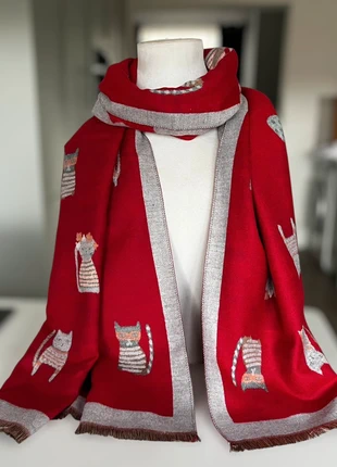 Red Cat Motif Cashmere Blend Reversible Scarf Wrap, brand: List without brand, condition: New with tags, £14.00, £15.40 includes Buyer Protection
