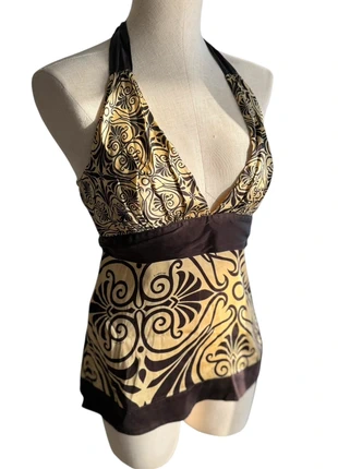 Y2K Silk Bebe Print Halter Babydoll Tank size Medium, brand: Bebe, condition: Very good, size: M / US 8-10, $15.00, $16.45 includes Buyer Protection