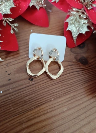 Jolies boucles d'oreilles double losange dorées incrustées de strass neuf, marque: Strass, état: Neuf avec étiquette, 5,00 €, 5,95 € Protection acheteurs (Pro) incluse