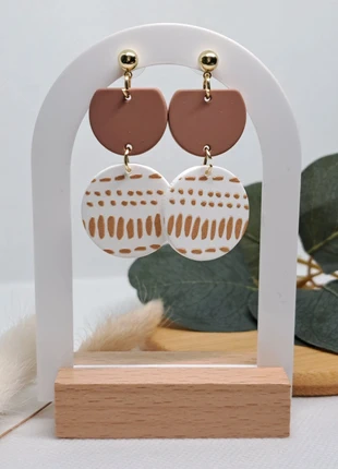 Boucles d’Oreilles Deux Pastilles Terracotta & Blanc – Style Bohème Chic – Pochon Offert, marca: Trésor d'Acier, estado: Muito bom, €7.00, €8.05 inclui Proteção do Comprador