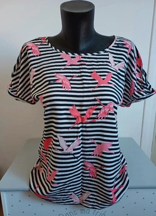 Blouse à manches courtes à motifs flamants roses – corail rouge – Taille 38 – comma, marque: Comma, état: Très bon état, taille: M / 38 / 10, 7,95 €, 9,05 € Protection acheteurs incluse
