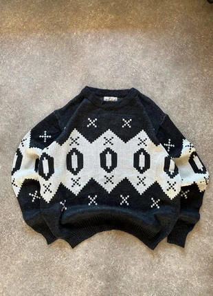 Pull jacquard ethnique noir & écru | motifs géométriques | Taille XL | hiver | laine mélangée, brand: Vintage Dressing, condition: Very good, size: XL, €35.00, €37.45 includes Buyer Protection