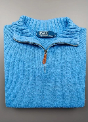Pull Ralph Lauren half zip demi zip 1/4 zip col camionneur bleu Taille L, brand: Ralph Lauren, condition: Good, size: L, €50.00, €53.20 includes Buyer Protection