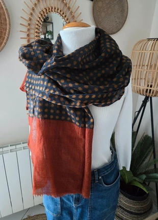 Devernois / Grand Foulard écharpe étole Châle en tissu laine chaud brique ocre et noir à pois, brand: DEVERNOIS, condition: Very good, €20.00, €21.70 includes Buyer Protection Pro
