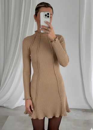 Robe pull côtelée beige à col montant et volants Taille S, brand: dujest dresses, condition: New without tags, size: S / 36 / 8, €35.00, €37.45 includes Buyer Protection