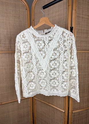 Blouse Manches Longues Blanche Maje en Crochet Motifs Floral Taille 1, marca: Maje, estado: Muito bom, tamanho: S / 36 / 8, €70.00, €74.20 inclui Proteção do Comprador Pro