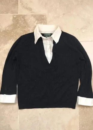 Pull col V Lauren Ralph Lauren doublure décorative chemise - Noir Blanc - Femme M soie et cachemire, marca: Ralph Lauren, estado: Muito bom, tamanho: M / 38 / 10, €35.00, €37.45 inclui Proteção do Comprador Pro