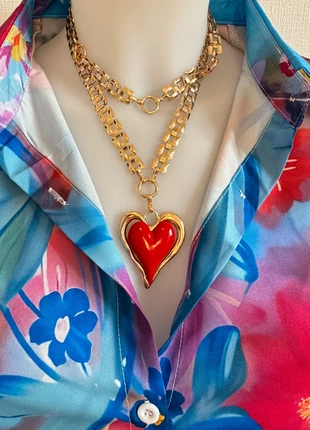 Collier doré à cœur rouge 2 rangs 🌹, marque: y2k, état: Très bon état, 12,00 €, 13,30 € Protection acheteurs incluse