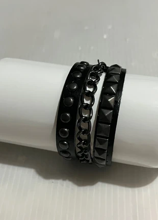 Mini Pyramid and Circle Stud Chain Black Silver Leather Gothic Grunge Punk Wrist Strap Band Bangle, brand: Punk, condition: New with tags, £1.99, £2.79 includes Buyer Protection Pro